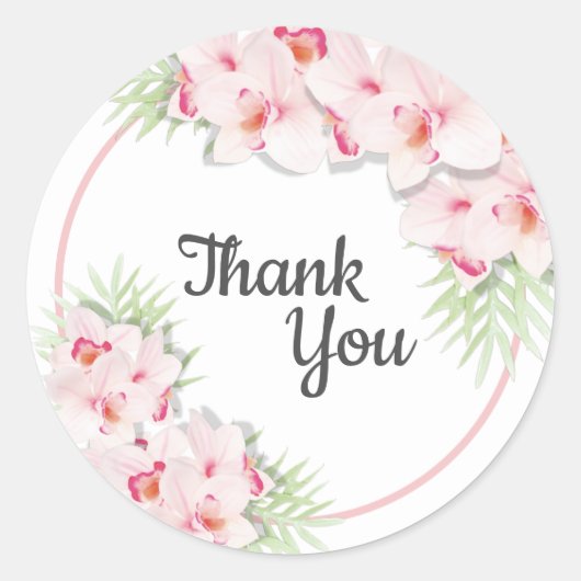 Pink Floral Vielen Dank Runder Aufkleber (Vorderseite)