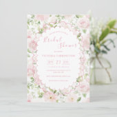 Pink Floral Vintage Bridal Shower  Einladung (Stehend Vorderseite)
