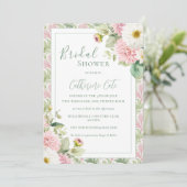 Pink Floral Vintage Bridal Shower Einladung (Stehend Vorderseite)