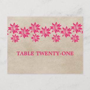 Pink Floral Vintage Tischnummer Postkarte