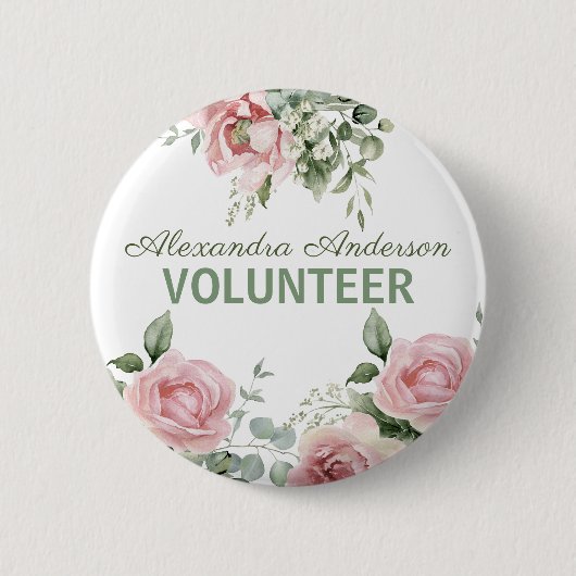 Pink Floral Volunteer Button (Vorderseite)