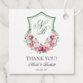 Pink Floral Wappen Hochzeit Vielen Dank Geschenkanhänger (Rückseite)