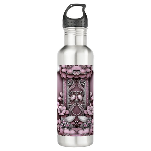 Pink Floral Wasser Flasche Edelstahlflasche (Vorderseite)