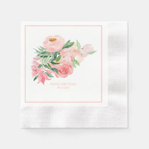 Pink Floral Wasserfarbe Datum Kinderdusche Serviette