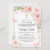 Pink Floral Wasserfarbe Erste Heilige Kommune Einladung (Vorderseite)