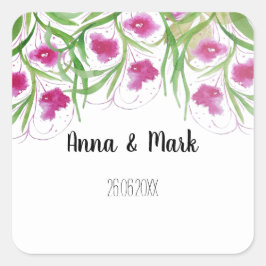 Pink Floral Wasserfarbe Handgestrichen Quadratischer Aufkleber
