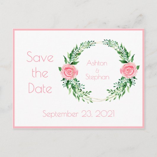 Pink Floral Wasserfarbe Save the Date Anton Ankündigungspostkarte (Vorderseite)