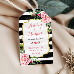 Pink Floral Wasserfarben Streifen Hochzeit Vielen Geschenkanhänger