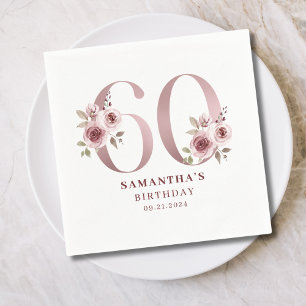Pink Floral Watercolor 60. Geburtstag Serviette