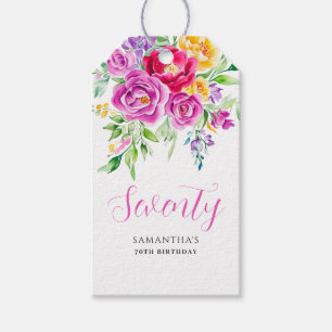 Pink Floral Watercolor 70. Geburtstag Geschenkanhänger