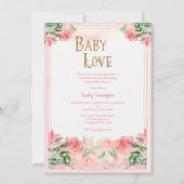 Pink Floral Watercolor Baby Liebe Girl Babydusche Einladung (Vorderseite)