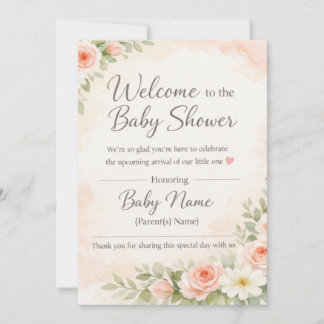 Pink Floral Watercolor Baby Shower Welcome Sign – Einladung