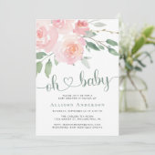Pink Floral Watercolor Babydusche Einladung (Stehend Vorderseite)