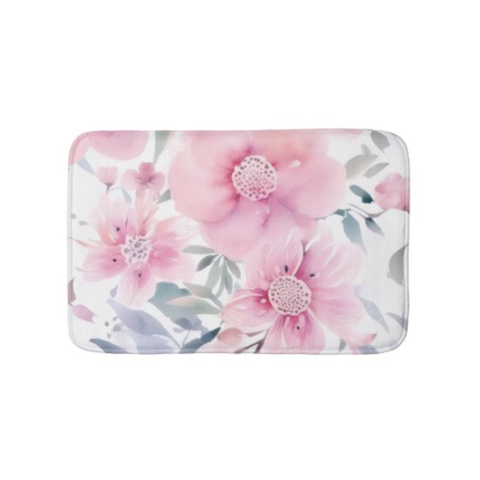 Pink Floral Watercolor Badematte (Vorderseite)