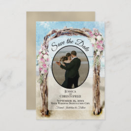 Pink Floral Watercolor Beach Arbor & Foto Hochzeit Save The Date