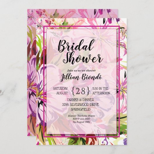 Pink Floral Watercolor Brautparty lädt ein (Vorne/Hinten)