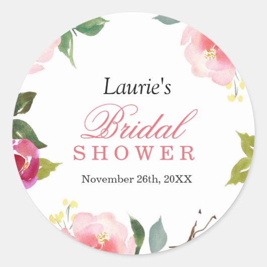 Pink Floral Watercolor Brautparty Sticker (Vorderseite)