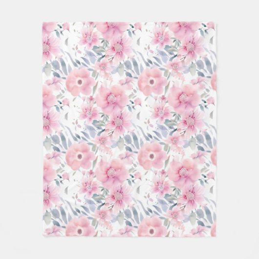 Pink Floral Watercolor  Fleecedecke (Vorderseite)