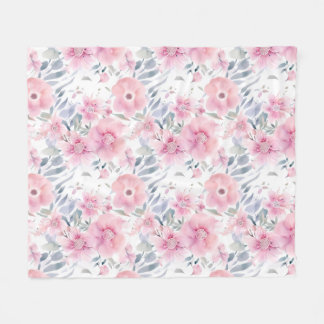 Pink Floral Watercolor Fleecedecke