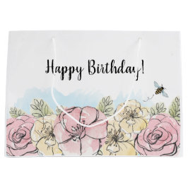 Pink Floral Watercolor Geburtstag Große Geschenktüte