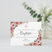 Pink Floral Watercolor Girl's Taufe Danke (Stehend Vorderseite)