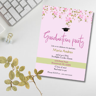 Pink Floral Watercolor Graduation Party Invitation Einladung