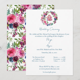 Pink Floral Watercolor Hindu Ganesh Wedding Einladung