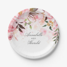 Pink Floral Watercolor Hochzeit Pappteller