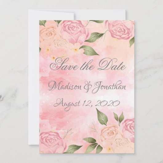 Pink Floral Watercolor Hochzeit Save The Date (Vorderseite)