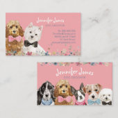 Pink Floral Watercolor Hund Rasse Hunde Groomer Visitenkarte (Vorne/Hinten)