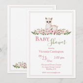 Pink Floral Watercolor Lamb Babydusche Einladung (Vorne/Hinten)