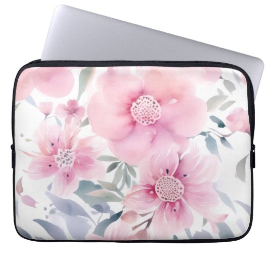 Pink Floral Watercolor Laptopschutzhülle (Vorderseite)