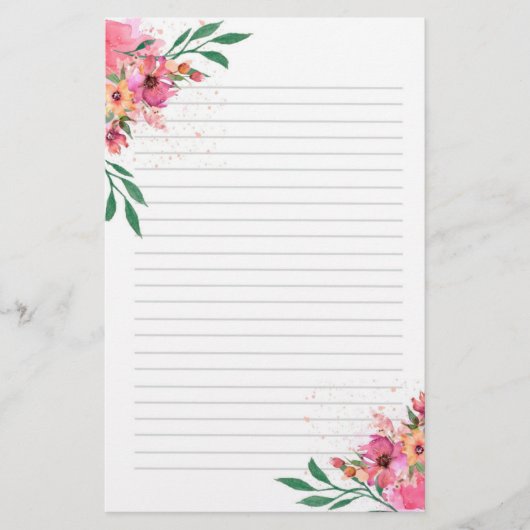 Pink Floral Watercolor Linde Briefpapier (Vorderseite)