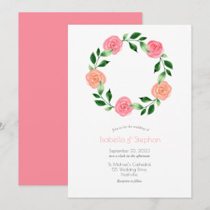 Pink Floral Watercolor Moderne einfache Hochzeit Einladung