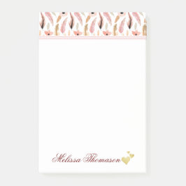 Pink Floral Watercolor Muster Name Heftschrift Post-it Klebezettel