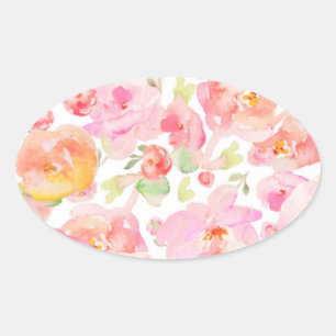 Pink Floral Watercolor Muster Ovaler Aufkleber
