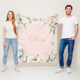 Pink Floral Watercolor Name Baby Girl Fleecedecke