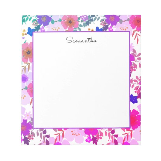 Pink Floral Watercolor Name Editor Notizblock (Vorderseite)