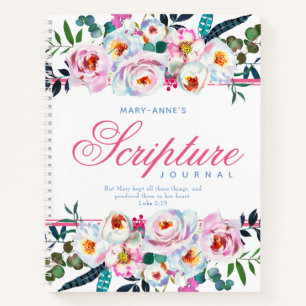 Pink Floral Watercolor Named Scripture Notebook Notizblock