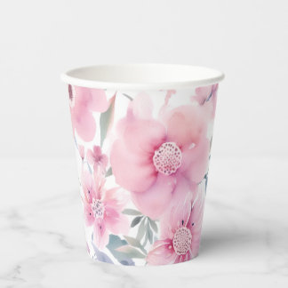 Pink Floral Watercolor Pappbecher