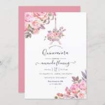 Pink Floral Watercolor Paris Quinceañera