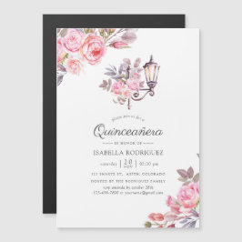 Pink Floral Watercolor Paris thematisch Quinceañer Magneteinladung