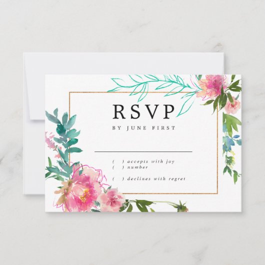 Pink Floral Watercolor Peony RSVP Card (Vorderseite)