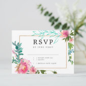 Pink Floral Watercolor Peony RSVP Card (Stehend Vorderseite)