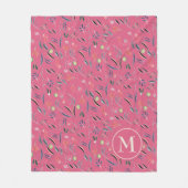 Pink Floral Watercolor Persönliche Monogramm Fleecedecke (Vorderseite)