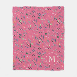 Pink Floral Watercolor Persönliche Monogramm Fleecedecke