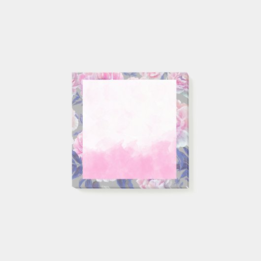 Pink Floral Watercolor Post Notizen (Vorderseite)