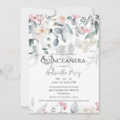 Pink Floral Watercolor Quinceañera Einladung (Vorderseite)