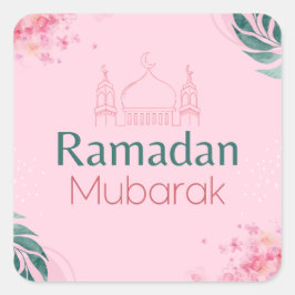 Pink Floral Watercolor Ramadan Mubarak Aufkleber