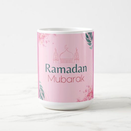 Pink Floral Watercolor Ramadan Mubarak Aufkleber Kaffeetasse (Mittel)